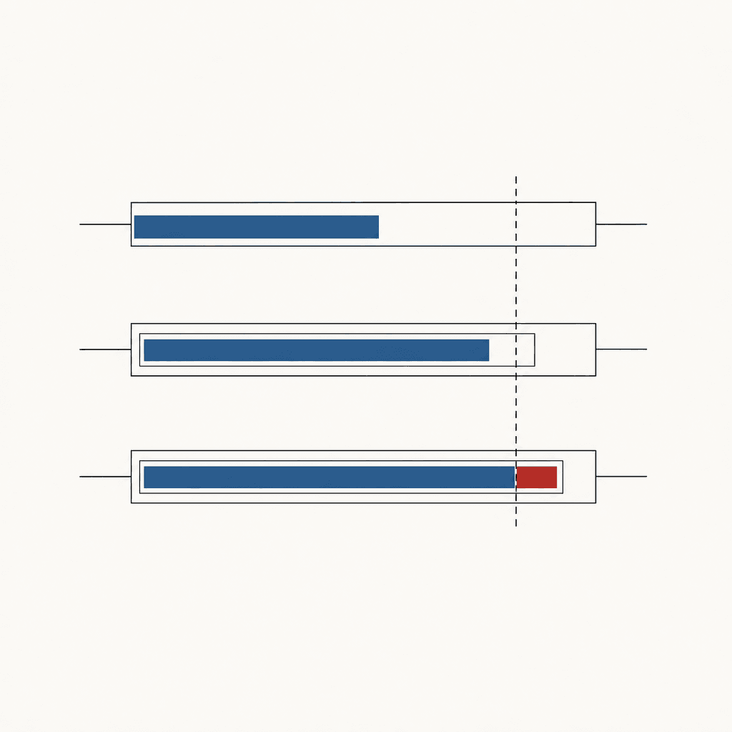 Diagram: three allocation bars measured against a dashed limit, the third one crossing it